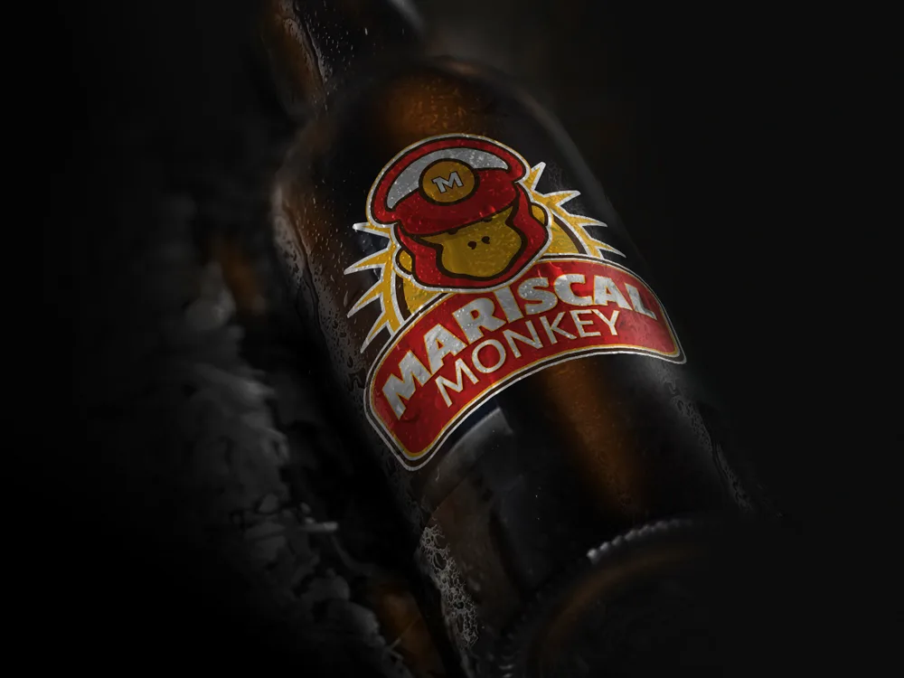 Mariscal Monkey beer bottle label.