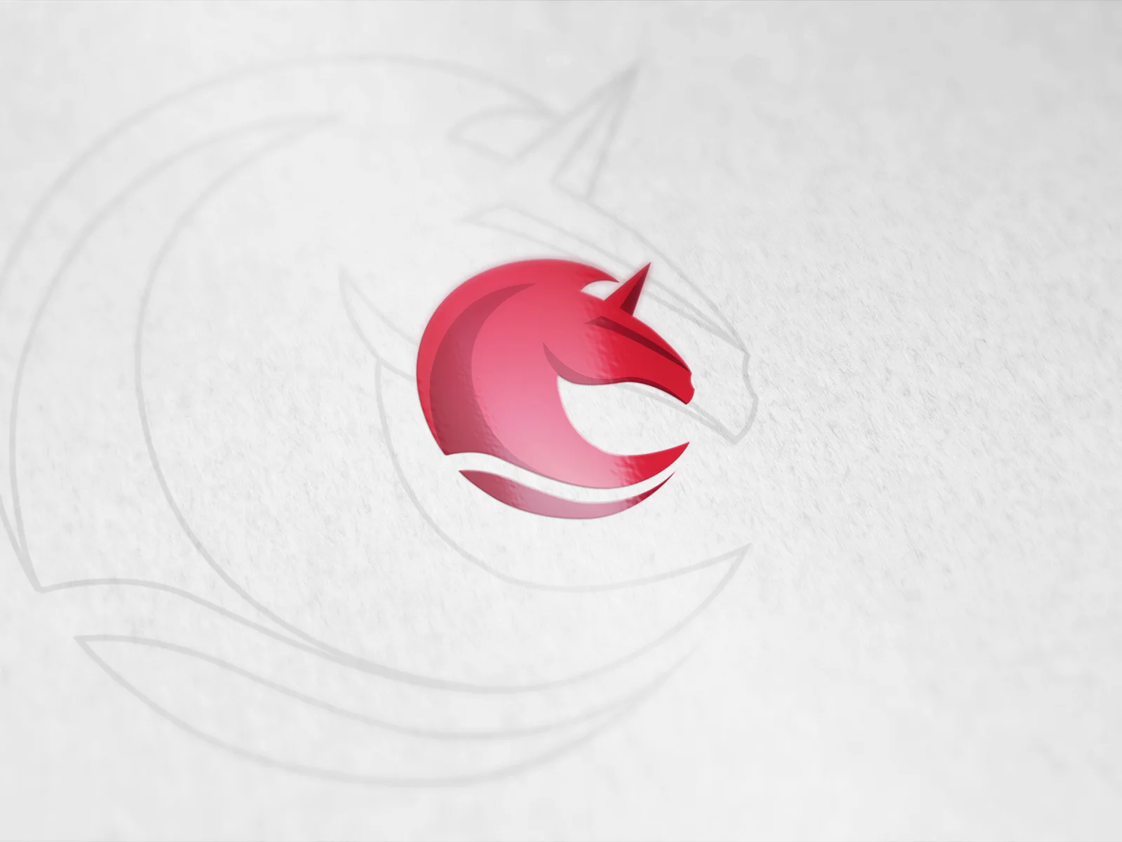 Unicorn logo over its pencil construction sketch.